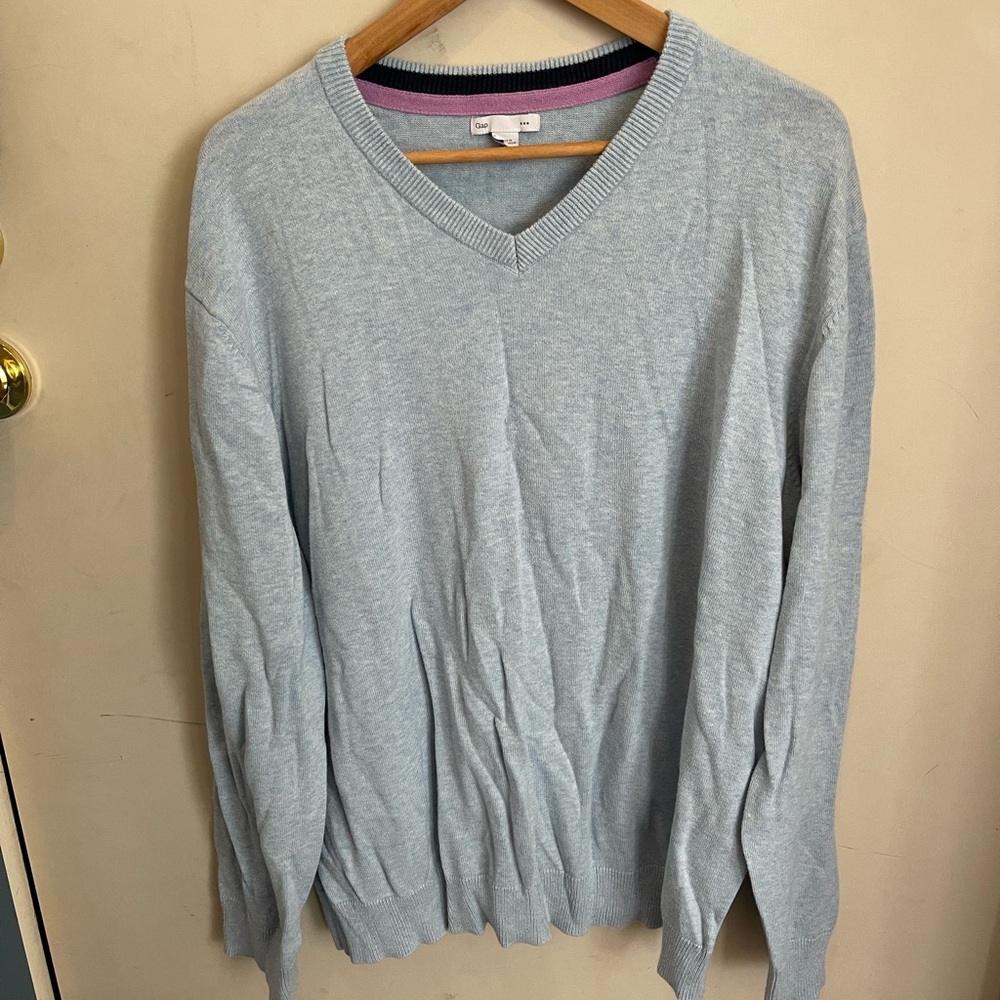 GAP Sky Blue Sweater with Pink Neckline Accent